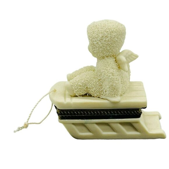Department 56 Snowbabies Hinged Trinket Box Hold On Tight Sled Bisque Porcelain - Picture 5 of 7